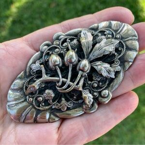 Antique Repousse Cherry Brooch